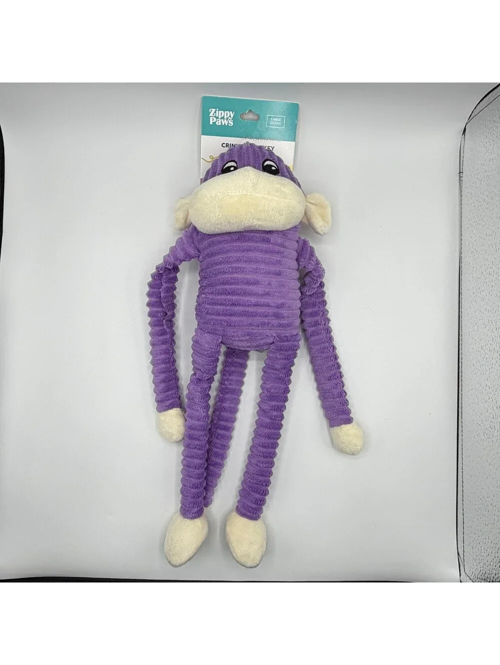 ZippyPaws Spencer the Crinkle Monkey Large Dog Plush Toy Purple Corduroy Squeaky